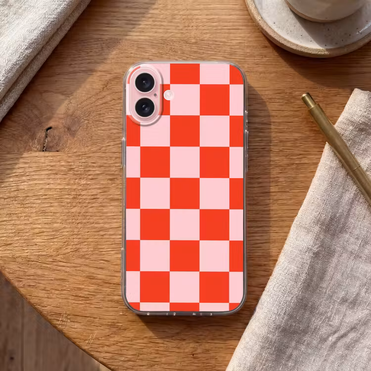 Telefoonhoesje - Schaakbord patroon - Rood - Roze - Blokjes — 2