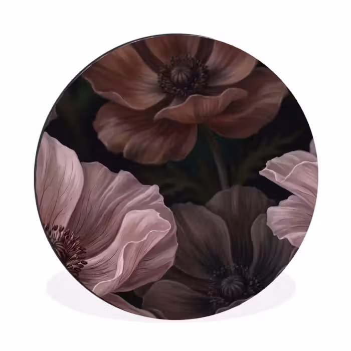 Wandcirkel - Aluminium - Bloemen - Natuur - Roze - Donker - Modern