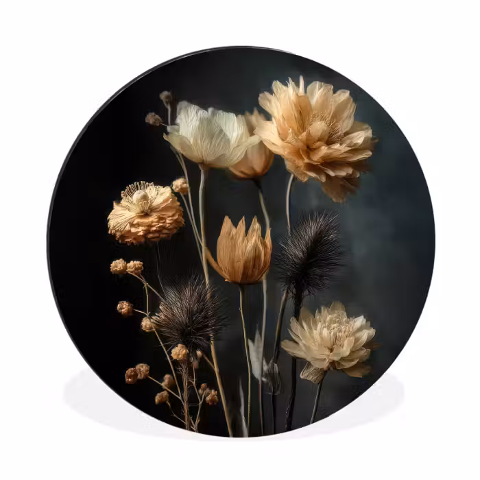 Wandcirkel - Aluminium - Boeket - Bloemen - Licht - Zwart