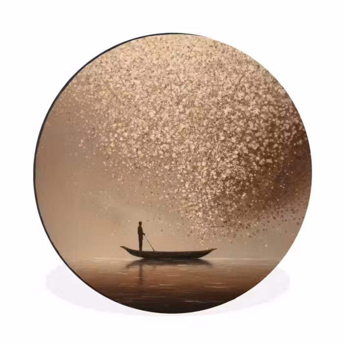 Wandcirkel - Aluminium - Bootje - Blaadjes - Goud - Water