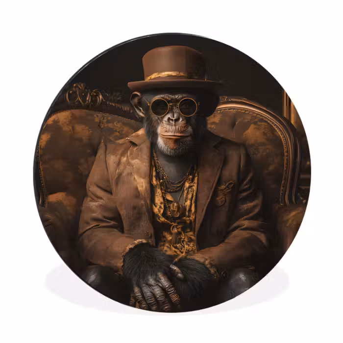 Wandcirkel - Aluminium - Chimpansee - Stoel - Pak - Bruin