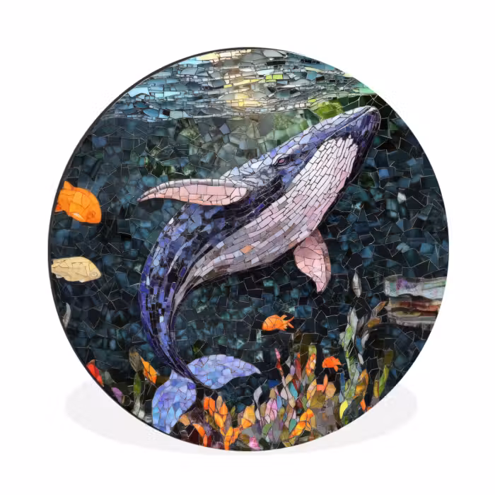 Wandcirkel - Aluminium - Mozaïek - Walvis - Koraal - Water