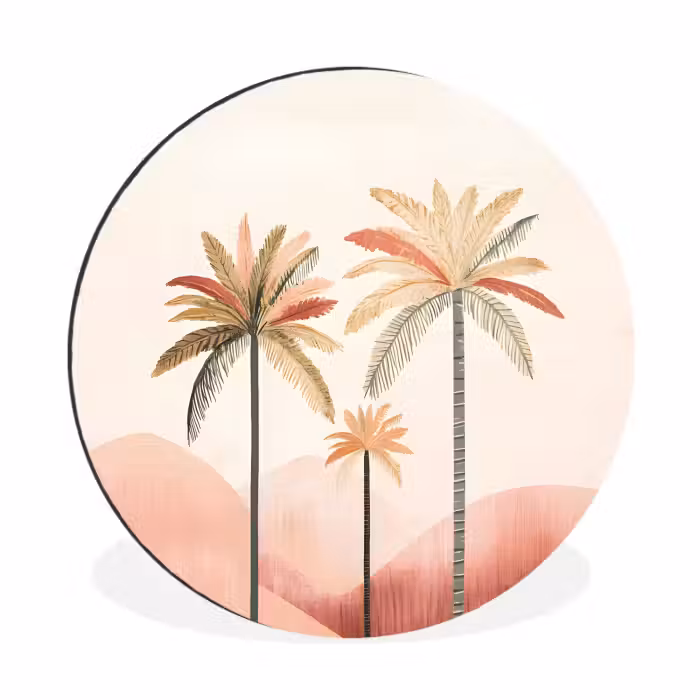 Wandcirkel - Aluminium - Palmbomen - Heuvels - Minimalistisch - Zachtroze