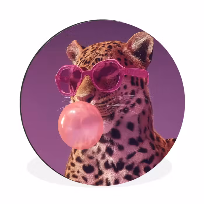 Wandcirkel - Aluminium - Panter - Zonnebril - Kauwgombel - Roze