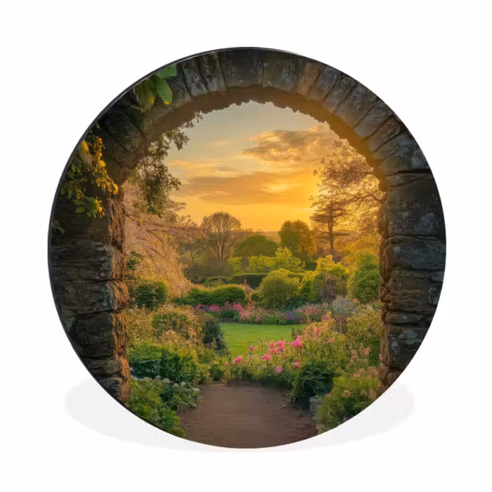 Wandcirkel - Aluminium - Poort - Planten - Zonsondergang