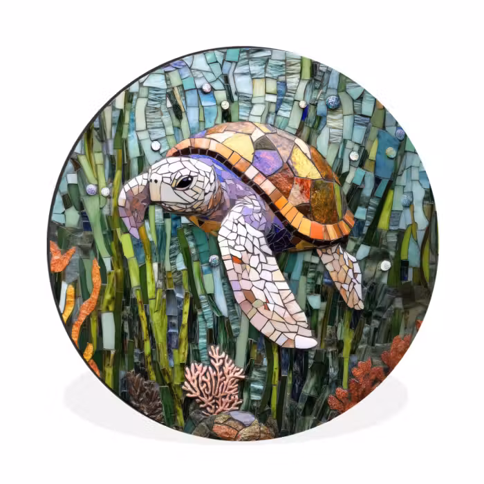 Wandcirkel - Aluminium - Schildpad - Zeewier - Mozaïek