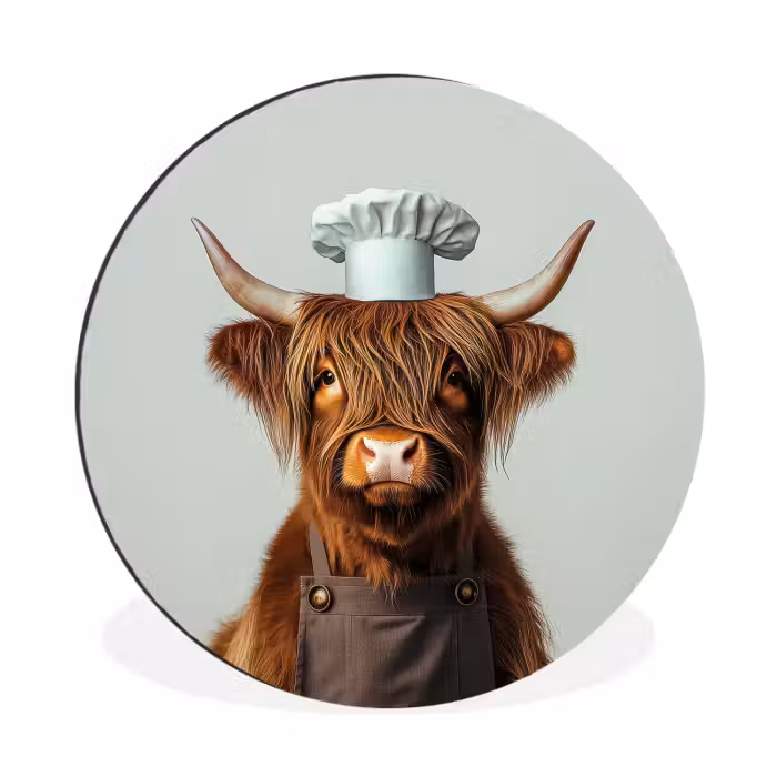 Wandcirkel - Aluminium - Schotse Hooglander - Bruin - Hoorns - Kokskleding