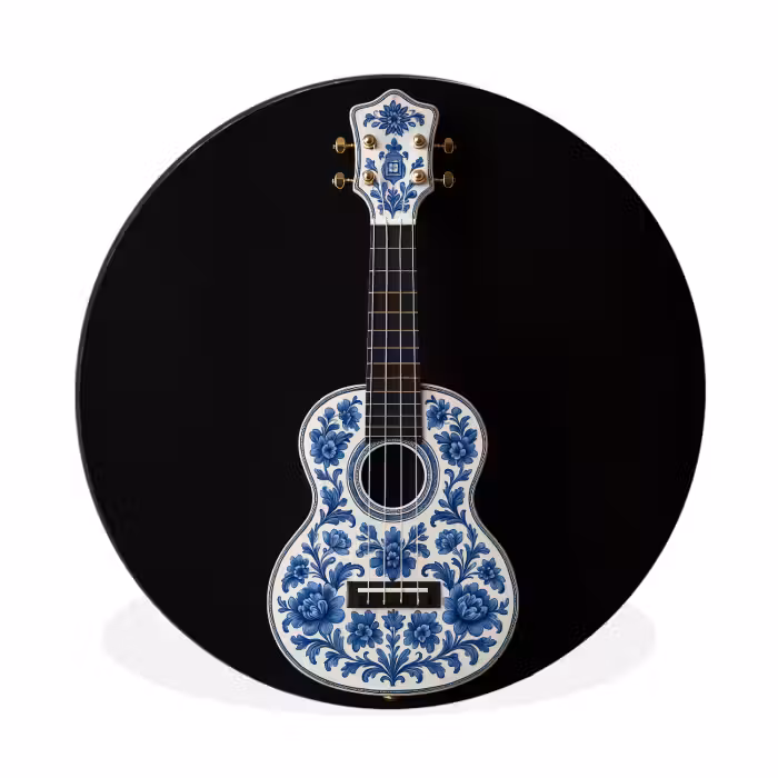 Wandcirkel - Aluminium - Ukelele - Delfts - Blauw - Muziek