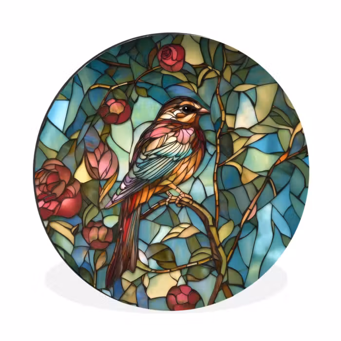 Wandcirkel - Aluminium - Vogel - Tak - Rozen - Mozaïek