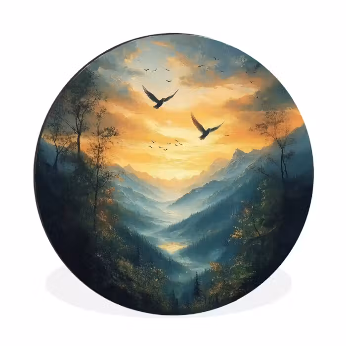 Wandcirkel - Aluminium - Vogels - Zon - Bomen - Groen