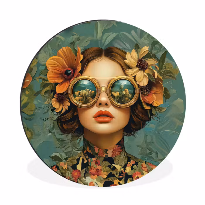Wandcirkel - Aluminium - Vrouw - Bloemen - Vlinders - Natuur - Vintage