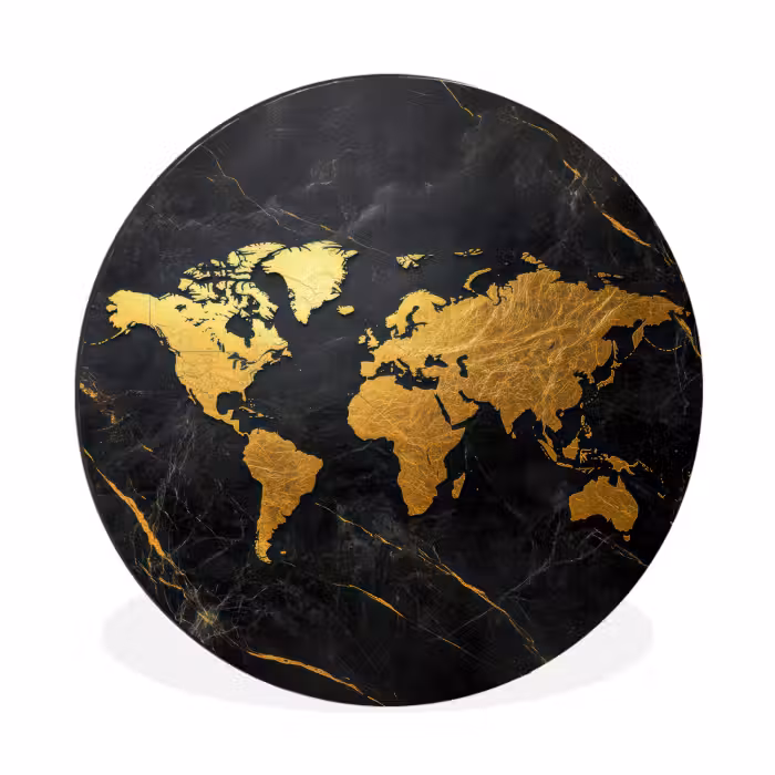 Wandcirkel - Aluminium - Wereldkaart - Goud - Marmer