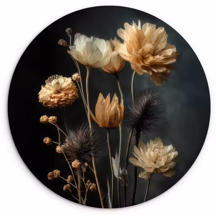 Wandcirkel - Glas - Boeket - Bloemen - Licht - Zwart