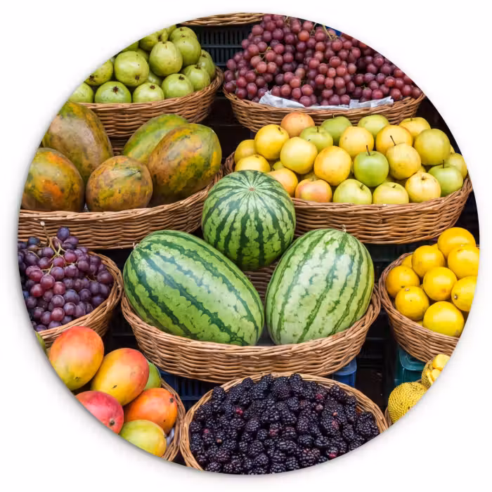 Wandcirkel - Glas - Fruit - Markt - Kleurrijk
