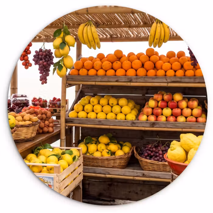 Wandcirkel - Glas - Marktkraam - Fruit - Vers