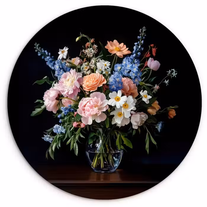 Wandcirkel - Glas - Pastel - Bloemen - Glazen - Vaas