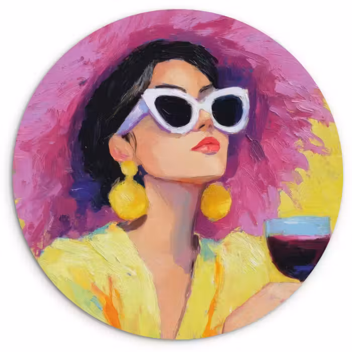 Wandcirkel - Glas - Vrouw - Hoed - Paars - Wijn