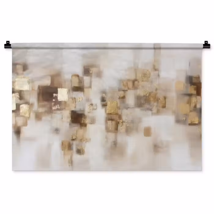 Wandkleed - Abstracte vierkanten - Aardetonen - Mistig
