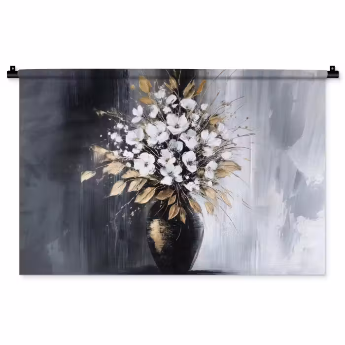 Wandkleed - Bloemen - Wit - Vaas - Abstract