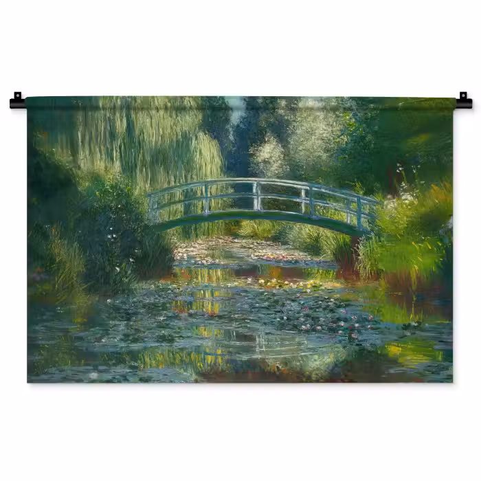 Wandkleed - Brug - Hout - Vijver - Waterlelies