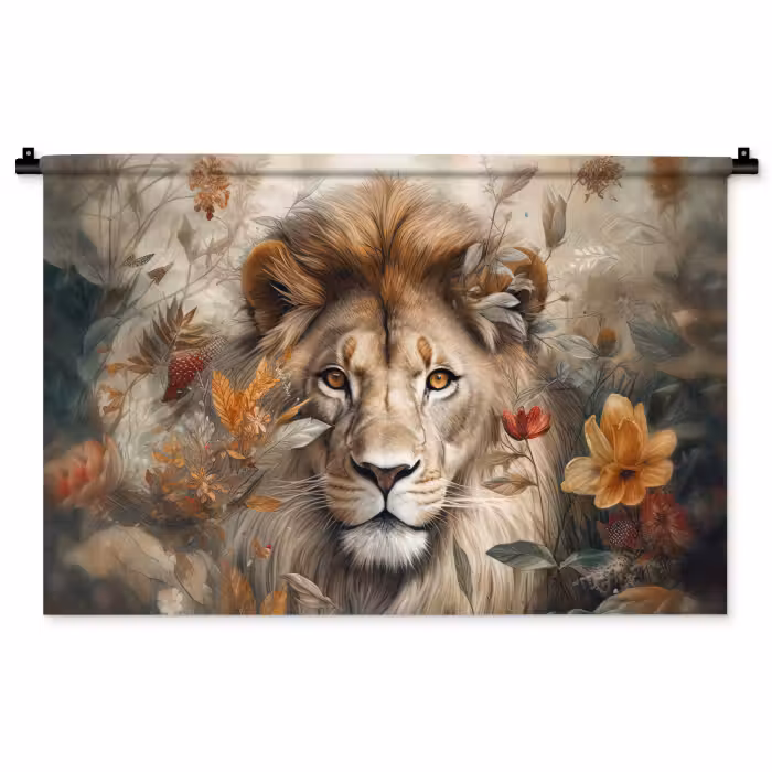 Wandkleed - Leeuw - Wilde dieren - Planten - Natuur - Bloemen