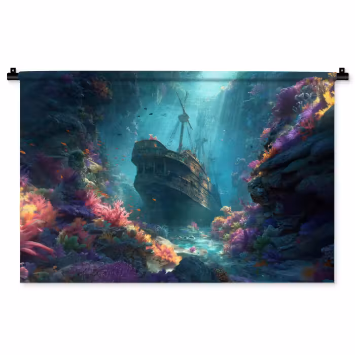 Wandkleed - Schip - Hout - Koraalriffen - Zonlicht