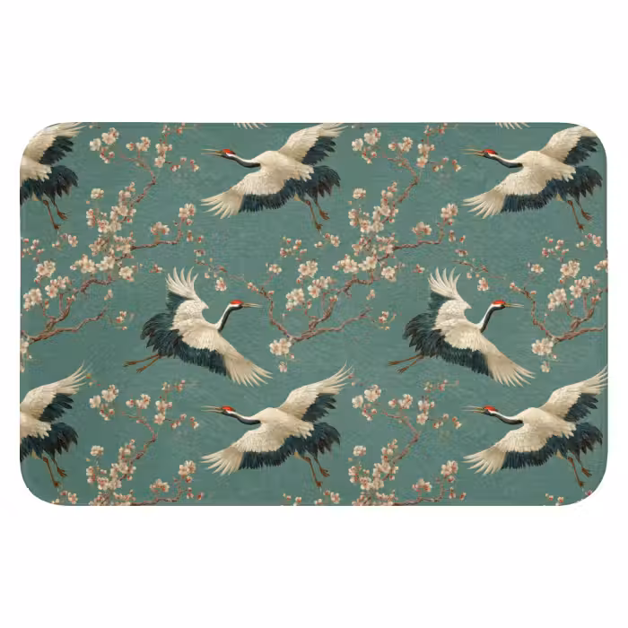 WC Mat - Kersenbloesem - Kraamvogels - Groen